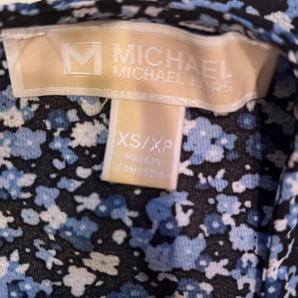 Michael Kors gorgeous navy blue floral blouse Keyhole front opening long sleeves - Picture 8 of 12